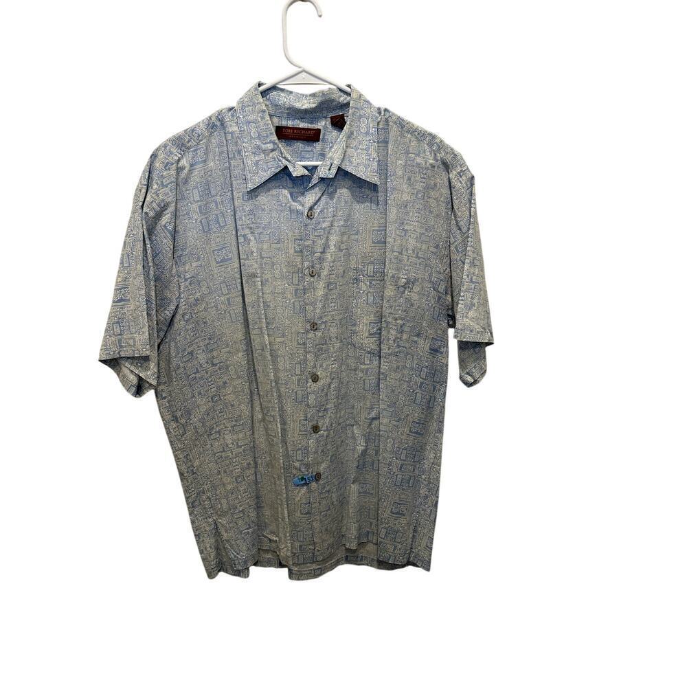 Tori Richard Men’s Blue Gray Hawaiian Short Sleeve Button Down Shirt Size Large